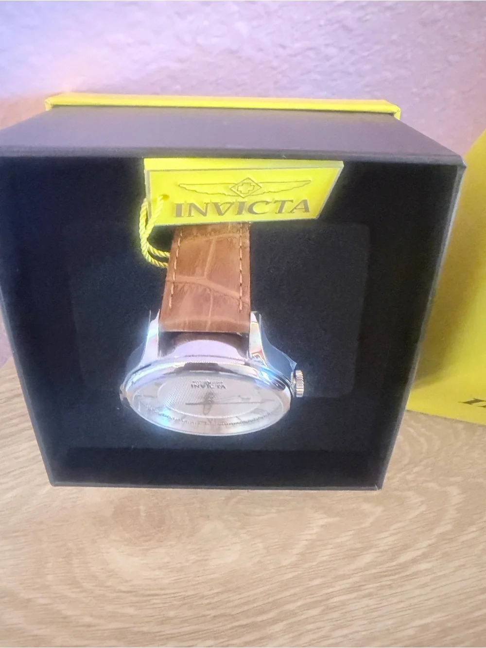 Invicta Silver Dial Brown Leather Strap Men’s Watch with Yellow Box